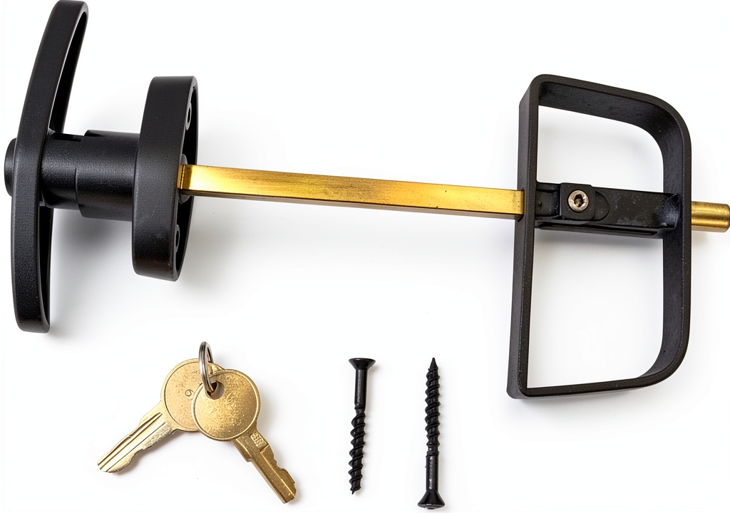 'Shed Windows and More Black PVC Key Lock installed on a shed door'