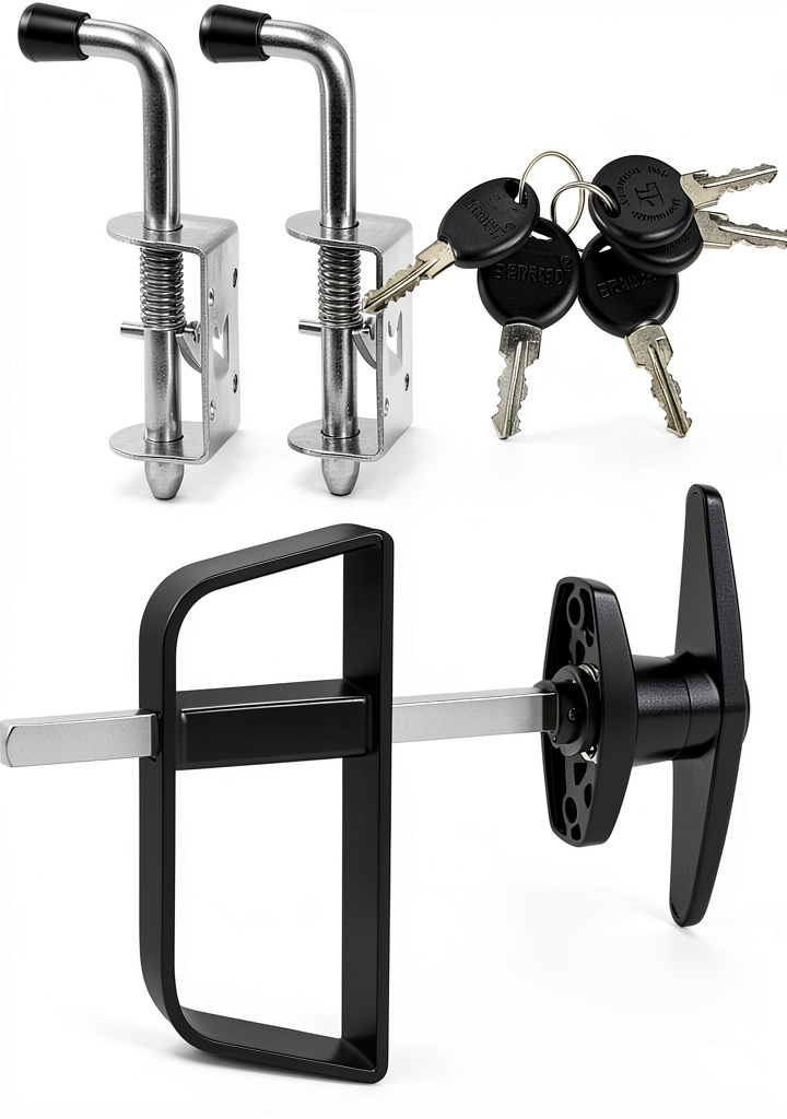Hurrikom Shed Door Latch Kit installed on a wooden shed door