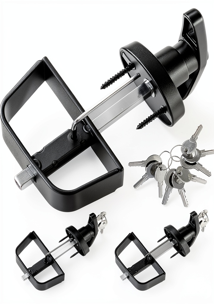 'Yaocom T-handle shed door lock set components displayed on a wooden surface'