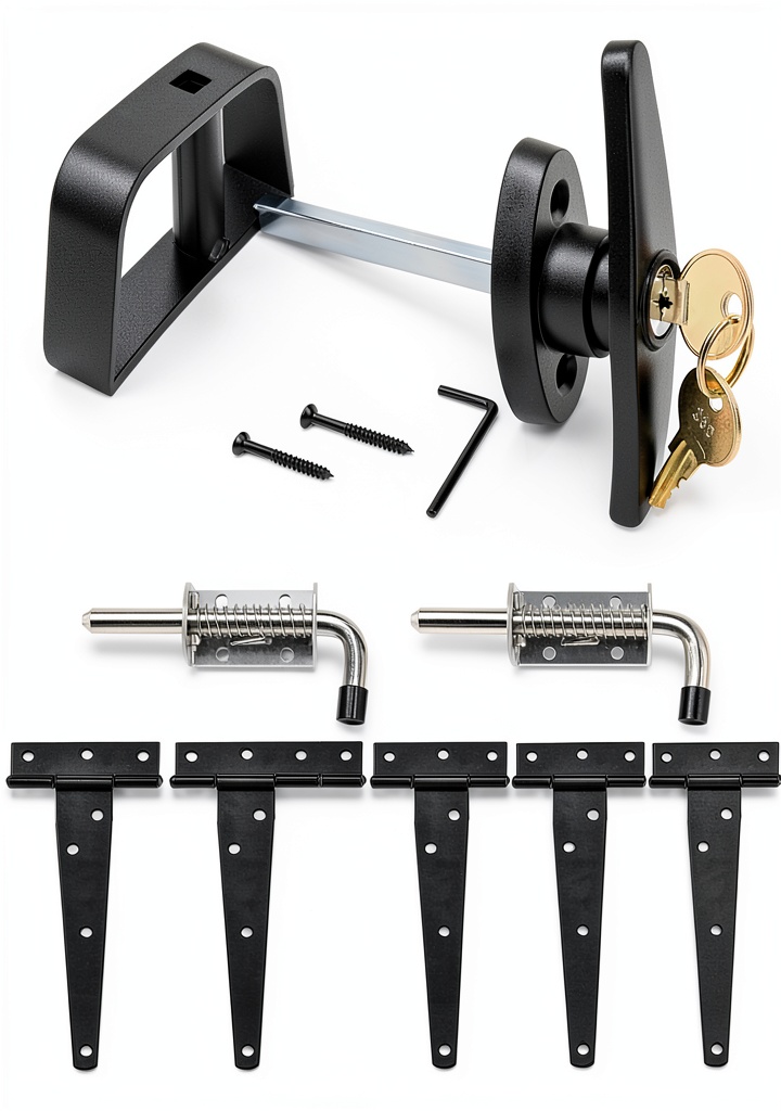 EWONICE Shed Door Hardware Kit installed on a wooden shed door
