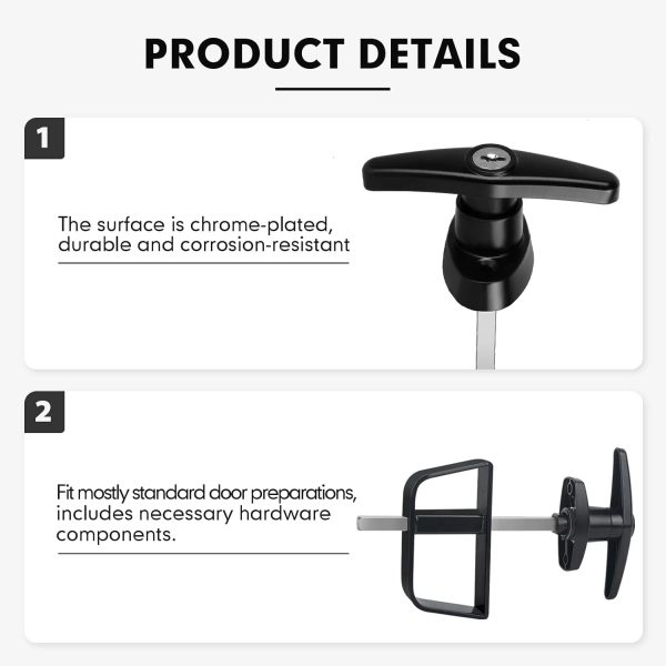 BTEOBFY Shed Door Lock Adjustable Steel T Handle 5 Keys-4
