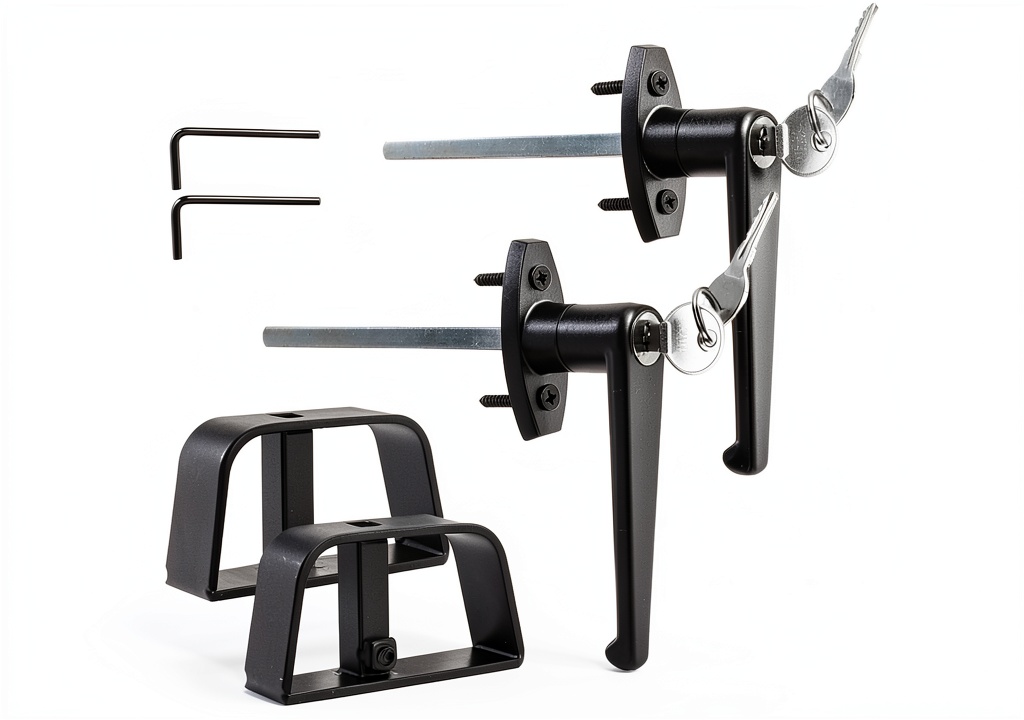 'Yaegoo L-Handle Lock installed on a wooden shed door'