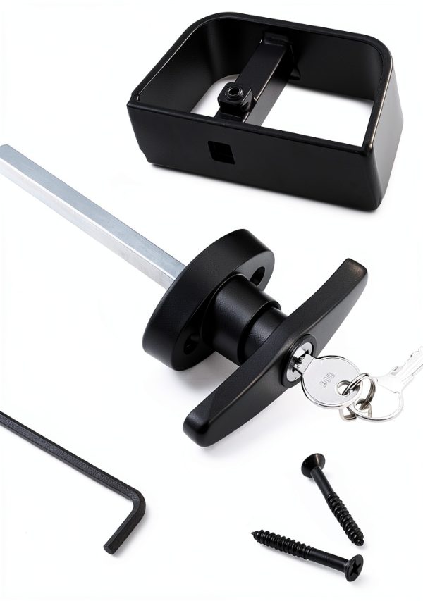 Bueyfolt Key Lock Shed Door Hardware Modern Black T Shape-0