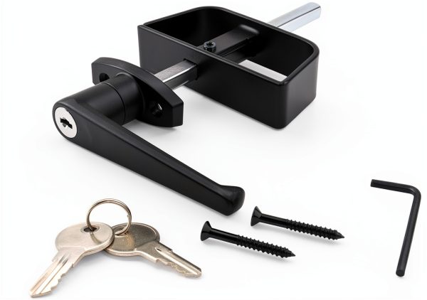 EWONICE Shed Door L Handle Zinc Black Powder Coated Lock-0