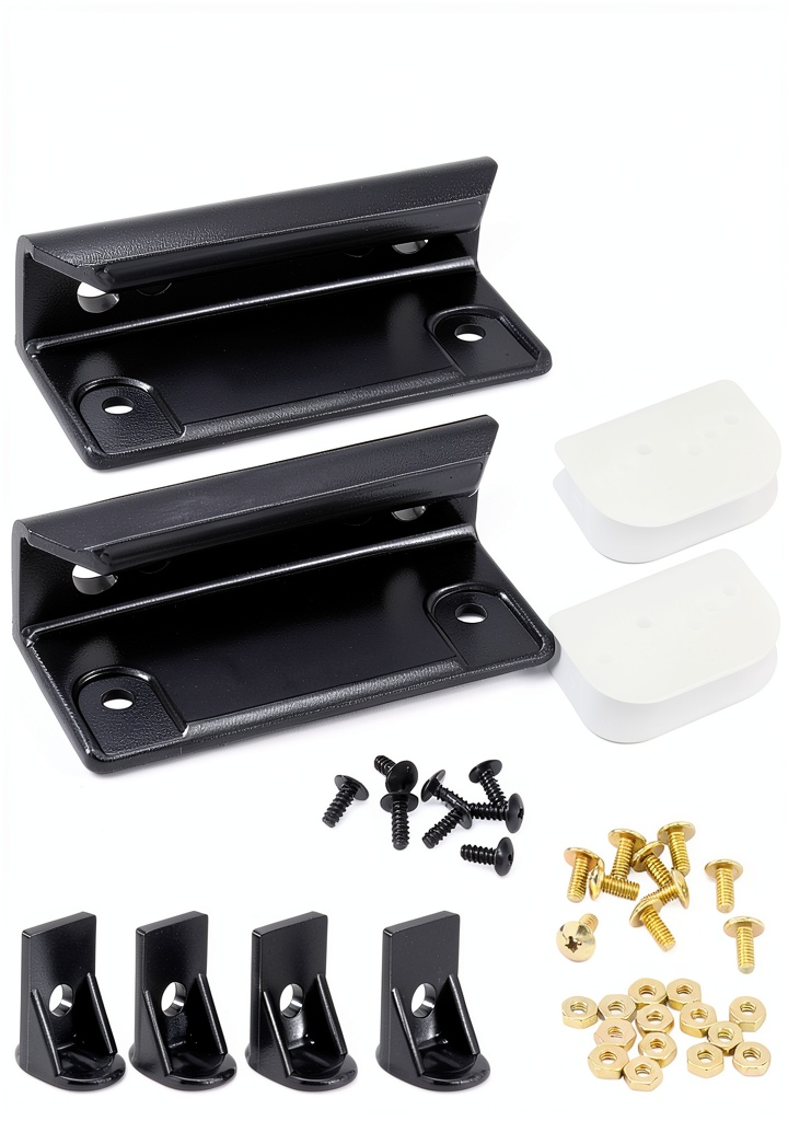 EAORBD shed door hardware kit components laid out on a workbench