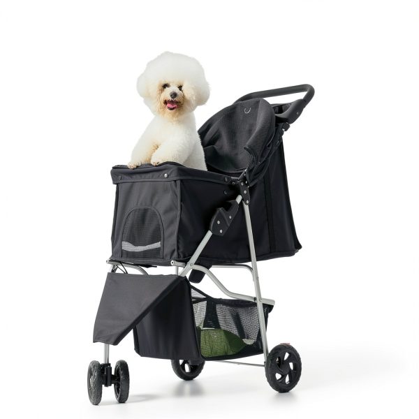 Pet Stroller Sweetcrispy CWTC3LBK Black Aluminum Frame Rugged Wheels-3
