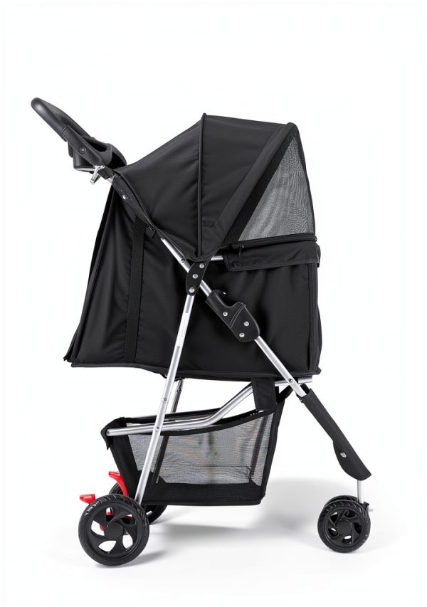 Pet Stroller Sweetcrispy CWTC3LBK Black Aluminum Frame Rugged Wheels-1