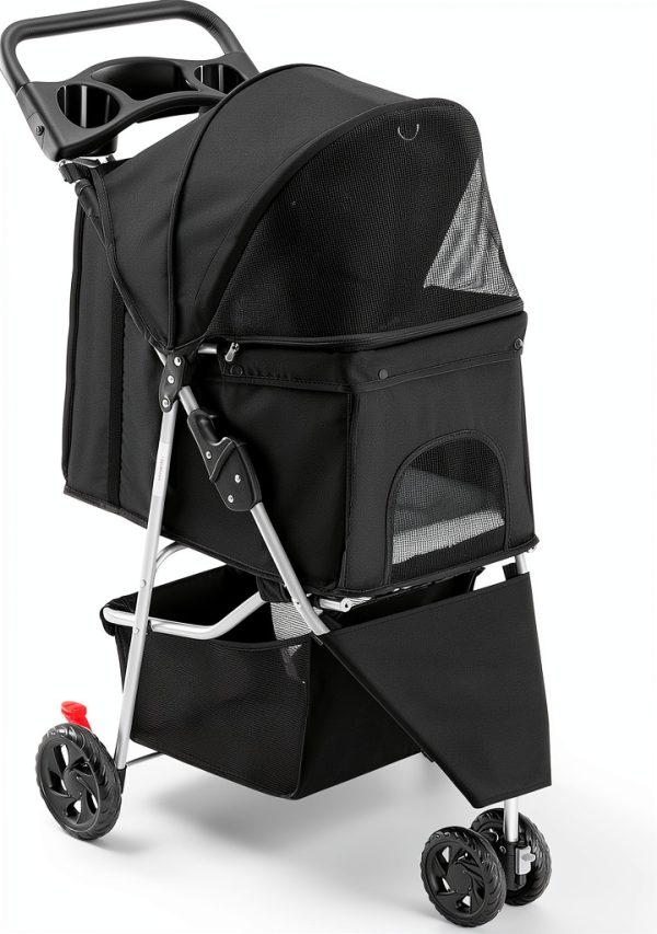 Pet Stroller Sweetcrispy CWTC3LBK Black Aluminum Frame Rugged Wheels-5