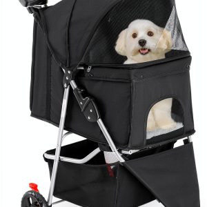 Pet Stroller Sweetcrispy CWTC3LBK Black Aluminum Frame Rugged Wheels-0