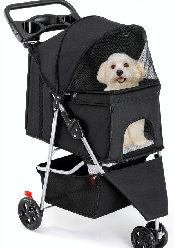 Pet Stroller Sweetcrispy CWTC3LBK Black Aluminum Frame Rugged Wheels-0